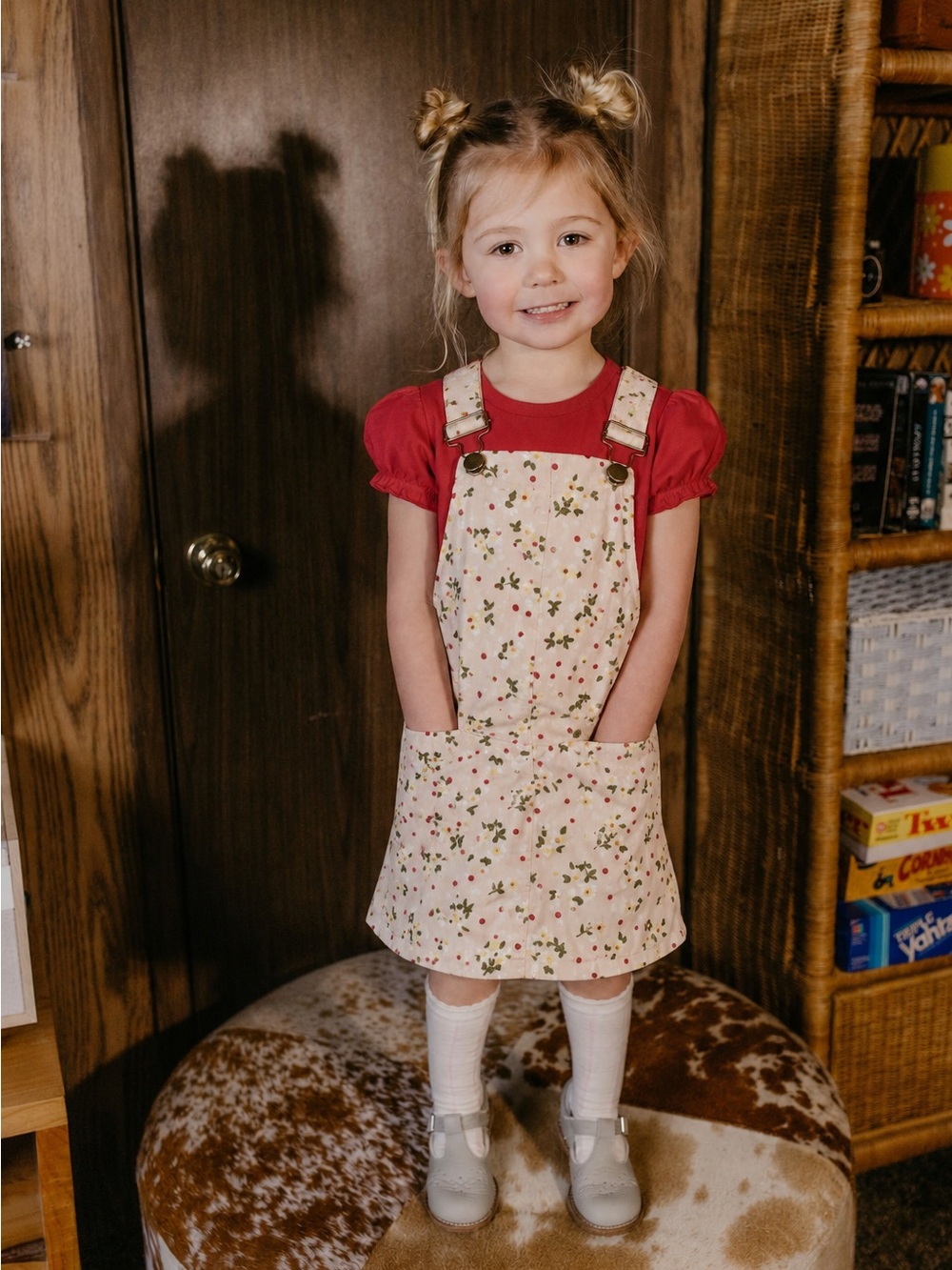Tate & Adele Parker Blush Floral Corduroy Overall Jumper Toddler Dress - 2T